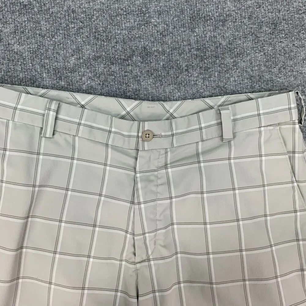 Nike Golf Shorts Mens 36 Beige Check Plaid Stretch Flat Front Lightweight Chino